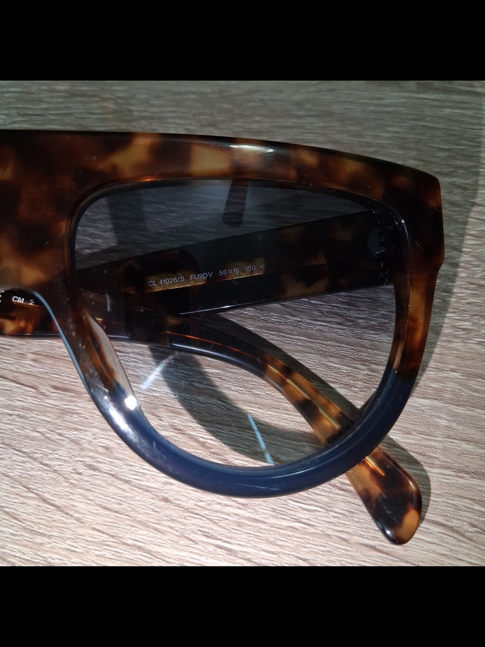 CÉLINE ShadowCL-41026 - Havana  and Blue Flat Top Sunglasses - Flawed - Picture 5 of 13